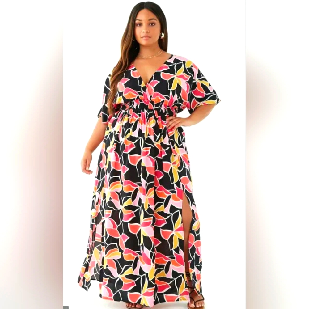 EUC Forever 21 Plus Multi-Color Maxi Dress 1X